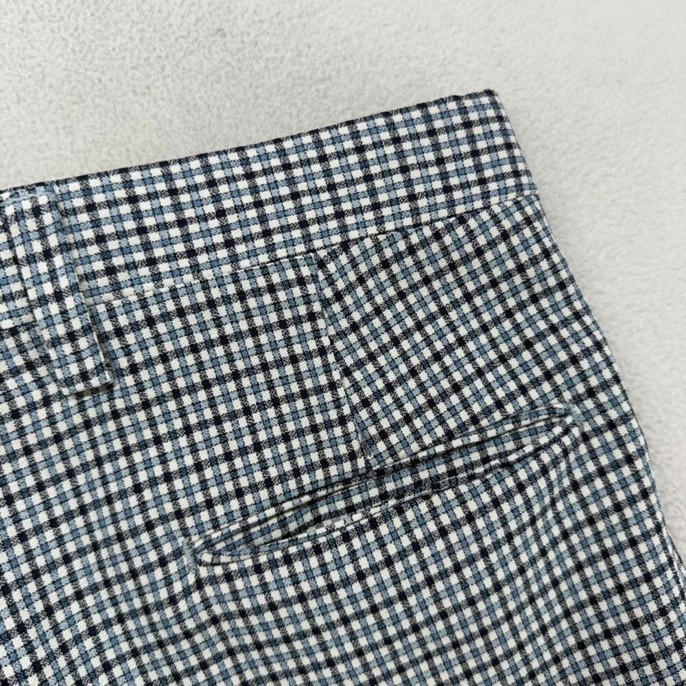 Vintage 70s Slacks Men's 33x31 Blue White Houndstooth Flared Wide leg Rockabilly - Picture 9 of 10